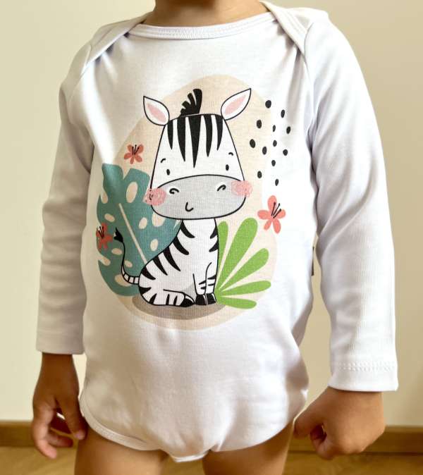 Egyedi baba body, hosszú ujjú- Zebra a vadonban Méret: 80 (9-12hó)