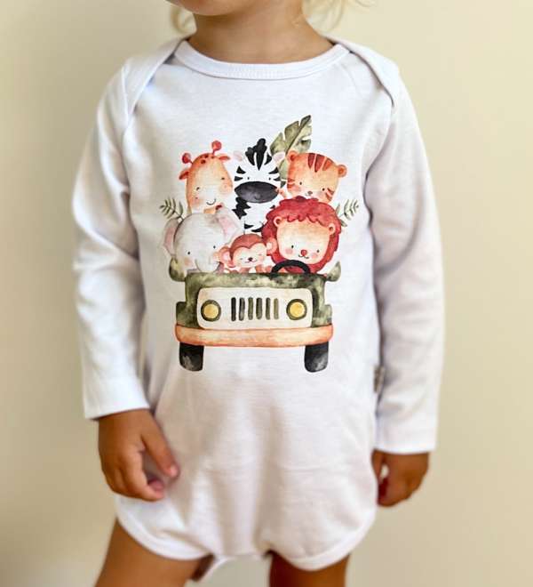 Egyedi baba body, hosszú ujjú- Szafari Méret: 56 (0-2hó)