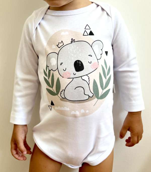 Egyedi baba body, hosszú ujjú- Koala a vadonban Méret: 80 (9-12hó)