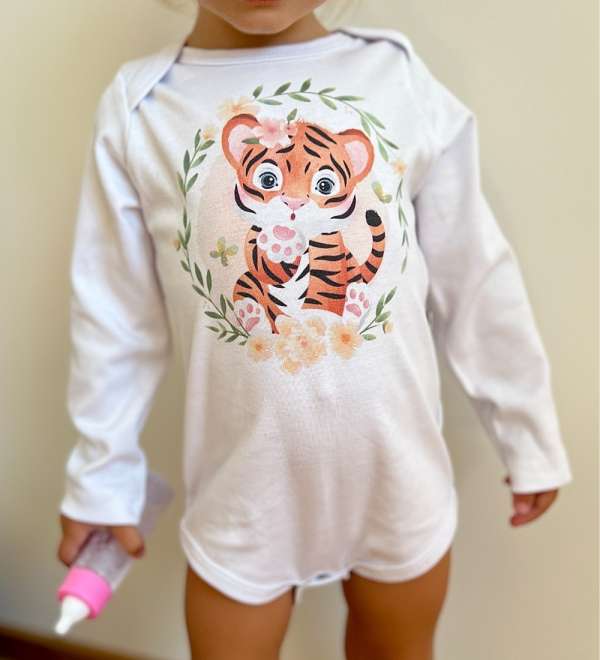 Egyedi baba body, hosszú ujjú- Cuki tigris Méret: 68 (4-6hó)