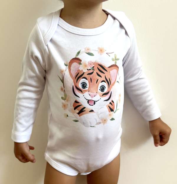 Egyedi baba body, hosszú ujjú- Cuki tigris Méret: 62 (2-4hó)