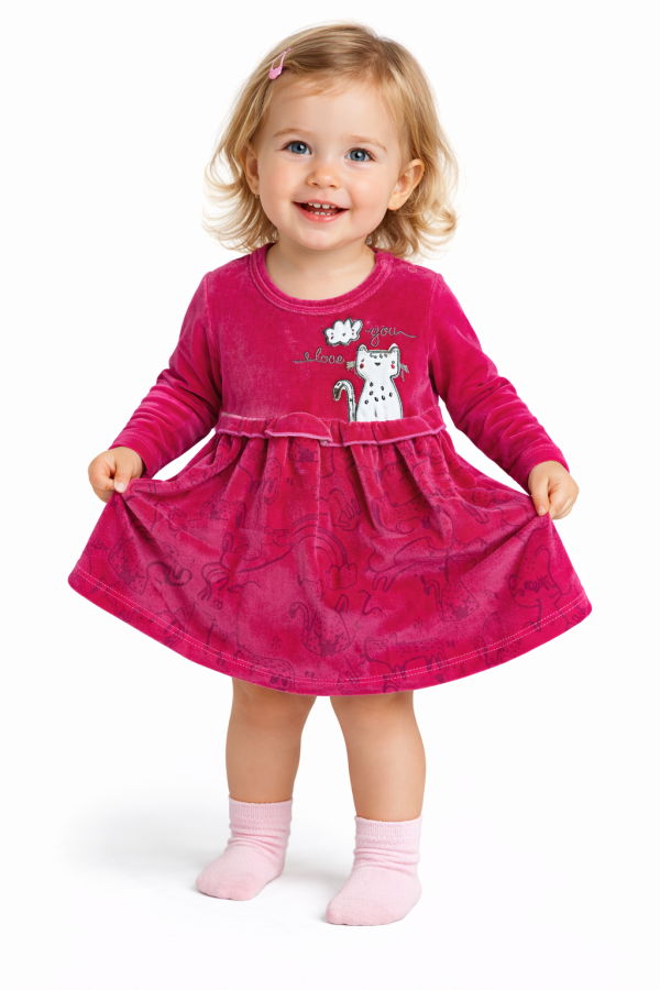 Plüss kislány piros ruha- Cicuska Méret: 68-74