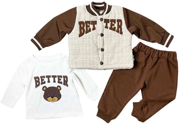 3 részes babaruha szett kabáttal - Divatos Maci Méret: 74 (6-9hó)