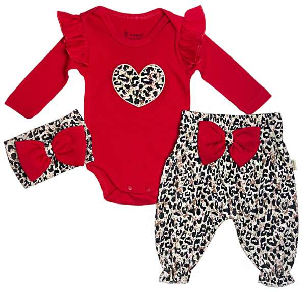 3 részes babaruha szett – szivecskés leopárd Méret: 80 (9-12hó)