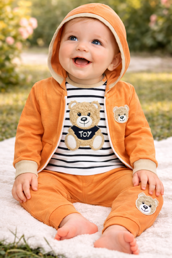 3 részes baba- és gyerekszett - Teddy, narancssárga Méret: 80 (9-12hó)