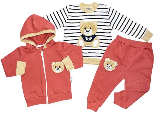 3 részes baba- és gyerekszett - Teddy, Lazacszín Méret: 80 (9-12hó)