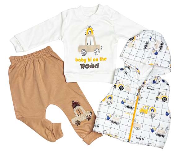 3részes babaruha szett mellénnyel- Autó Méret: 68 (4-6hó)