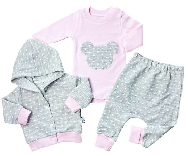 3részes babaruha szett kislányoknak- Elci Egérke Méret: 56 (0-2hó)