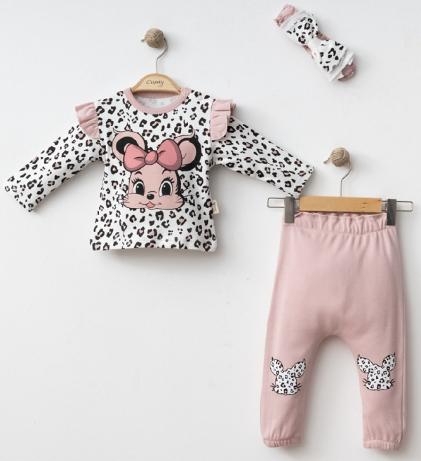 3részes babaruha szett - Mouse, rozsa. Méret: 74 (6-9hó)
