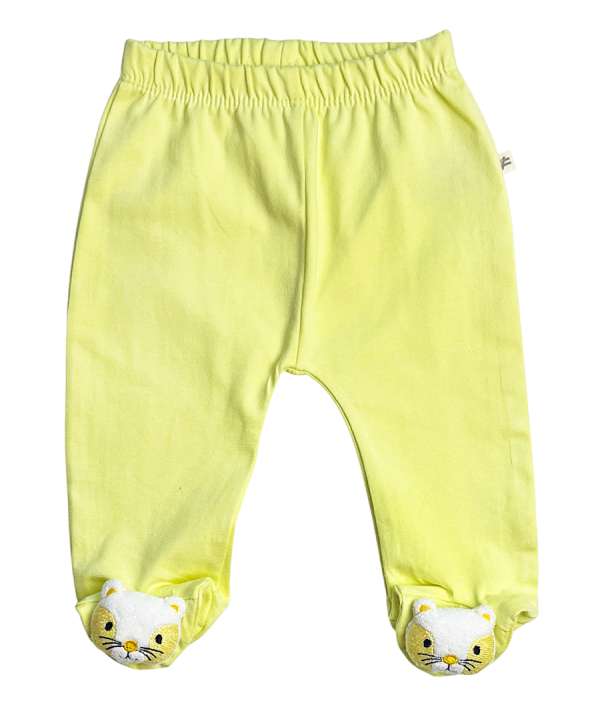 Lábfejes pamut nadrág-3D Macskával, sárga Méret: 3-6 hónap