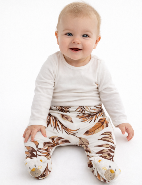 Lábfejes pamut nadrág-3D Maci Méret: 3-6 hónap