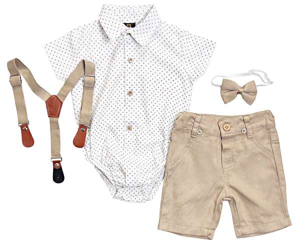 Nyári 4részes elegáns fiús babaruha szett- Divat Méret: 74 (6-9hó)