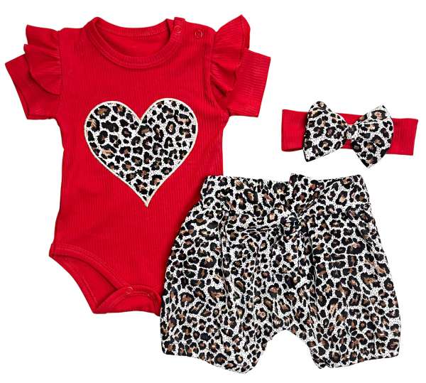 3 részes nyári szett babáknak – Párduc, piros Méret: 9 -12 hónap
