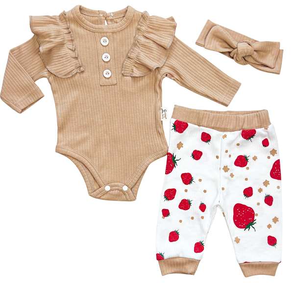 3 részes babaruha szett – Eper 2 Méret: 80 (9-12hó)