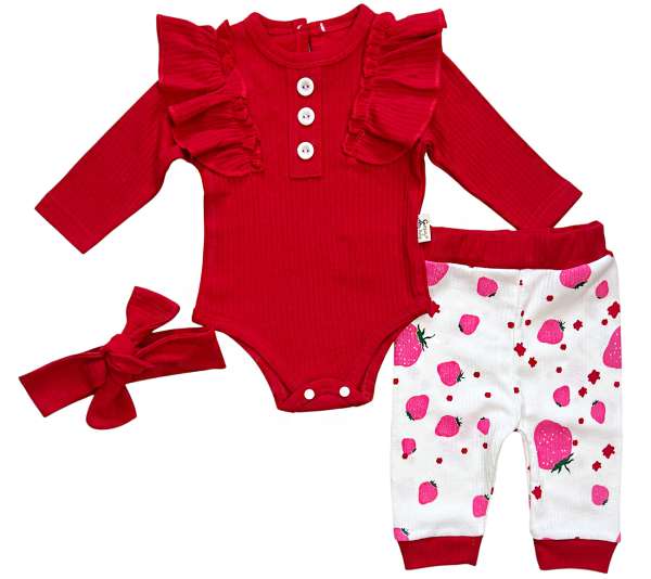 3 részes babaruha szett – Eper 3 Méret: 68 (4-6hó)