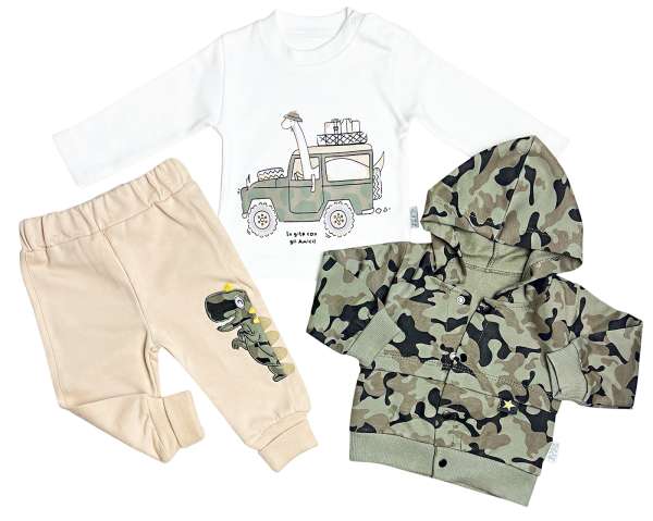 3részes babaruha szett- Elci, terepmintás Méret: 68 (4-6hó)