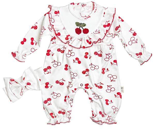 Baba szett – overál + sapka, Cseresznye Méret: 80 (9-12hó)