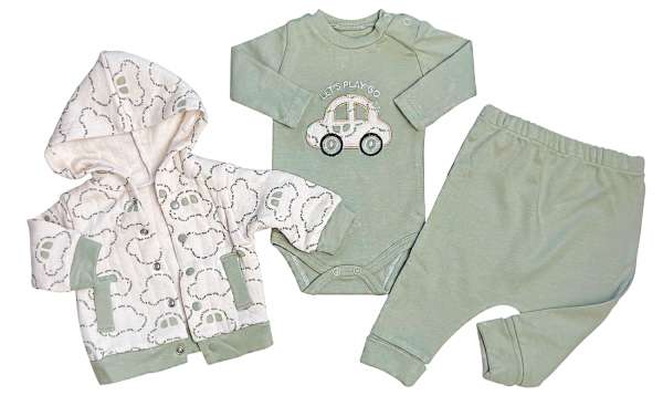 3részes babaruha szett- Auto Méret: 80 (9-12hó)