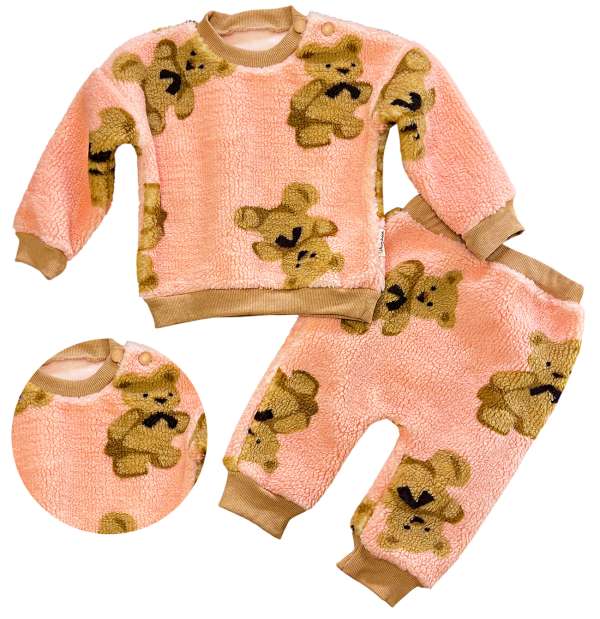 2 részes puha plüss baba szett – Mackó, rózsaszín Méret: 80 (9-12hó)