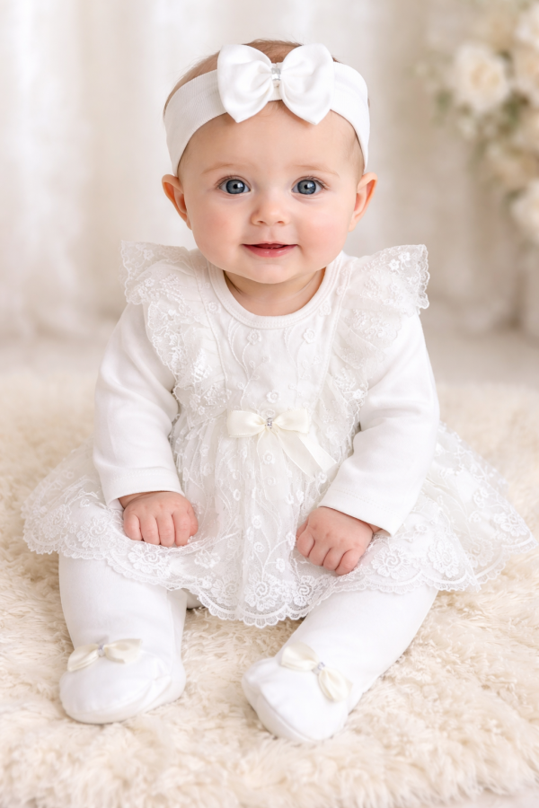 3 részes elegáns babaszett – Kis Angyal, fehér Méret: 56 (0-2hó)