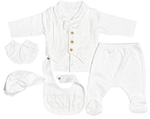 5 részes baba szett – Keresztelő, fehér Méret: 56-62