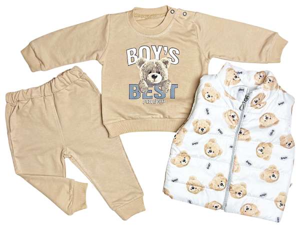 3-részes babaruha szett- Maci, bézs Méret: 80 (9-12hó)