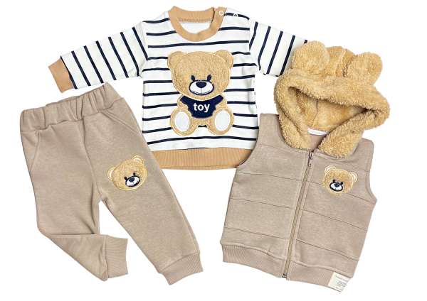 3 részes baba- és gyerekszett – Teddy, barna Méret: 86 (12-18hó)