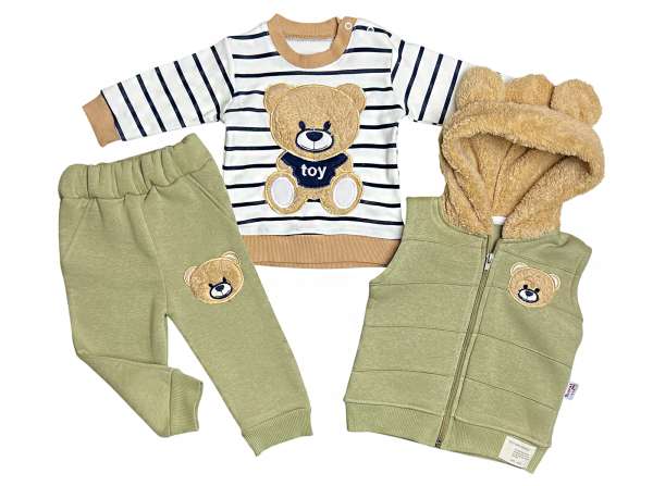3 részes baba- és gyerekszett – Teddy, oliva zöld Méret: 80 (9-12hó)