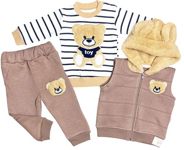 3 részes baba- és gyerekszett – Teddy, barna Méret: 80 (9-12hó)