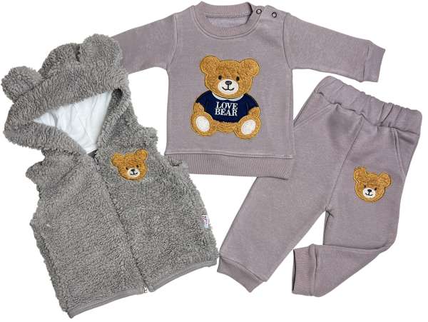 3 részes baba szett – TEDDY polár, szürke Méret: 80 (9-12hó)