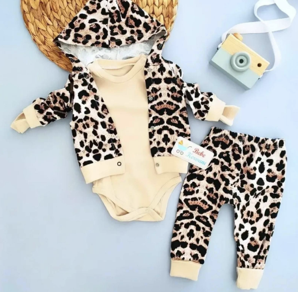 3részes babaruha szett - Lány leopard Méret: 80 (9-12hó)