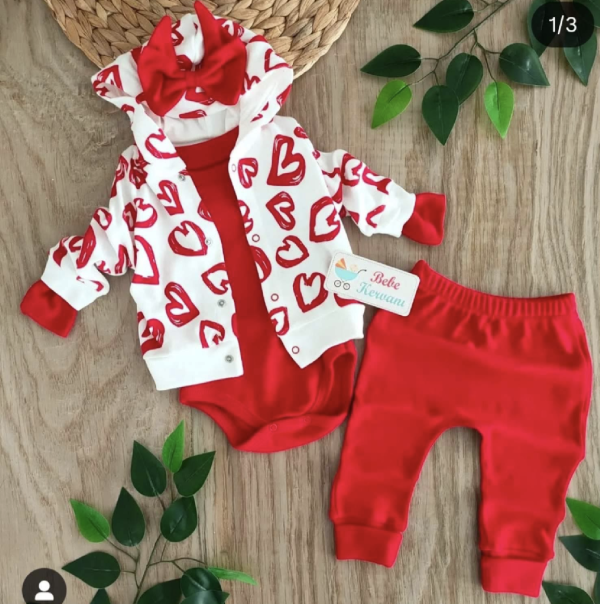 3részes babaruha szett - Bebe, piros Méret: 80 (9-12hó)