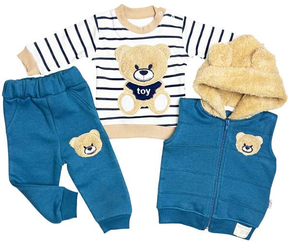 3részes szett- Teddy, olajkék Méret: 80 (9-12hó)