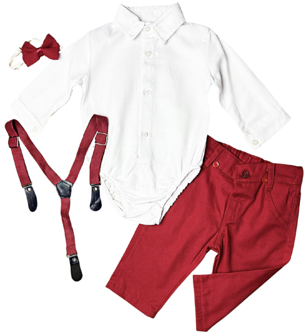 4részes elegáns fiús babaruha szett- Divat, piros Méret: 80 (9-12hó)