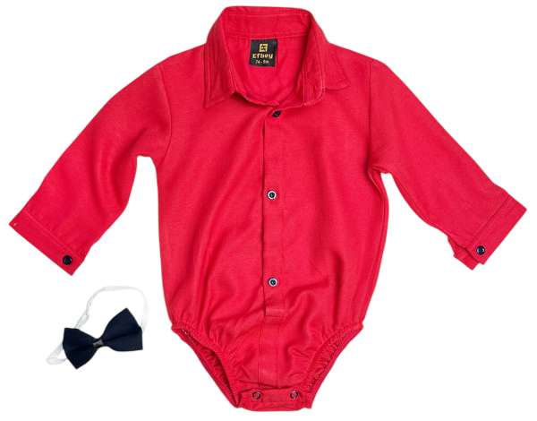 Ünnepi babaszett – ing csokornyakkendővel, piros Méret: 80 (9-12hó)