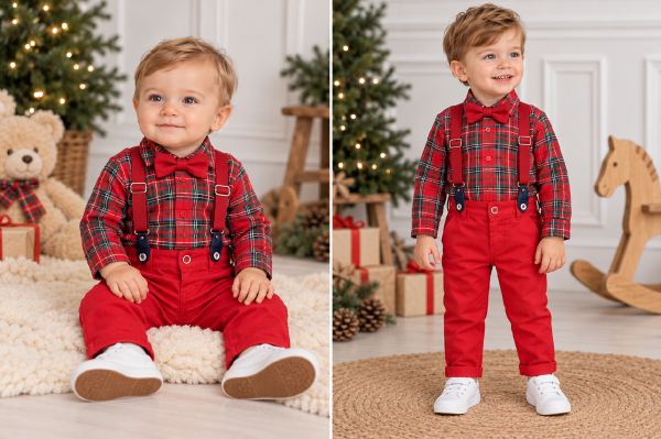 4részes elegáns fiús babaruha szett- Divat, (piros) Méret: 86 (12-18hó)