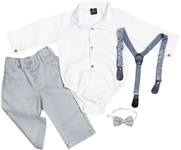 4részes elegáns fiús babaruha szett- Divat, szürke Méret: 92 (18-24hó)