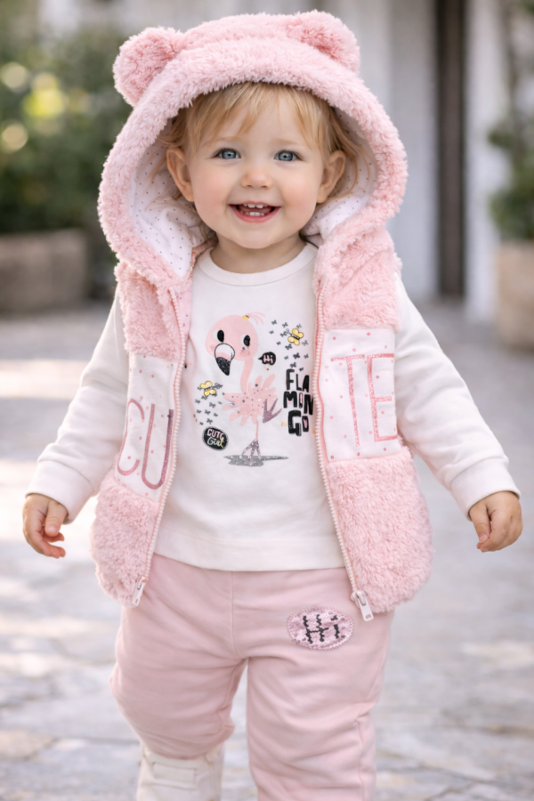 3 dielny set pre bábätká s plyšovou vestičkou-Flamingo Méret: 80 (9-12hó)