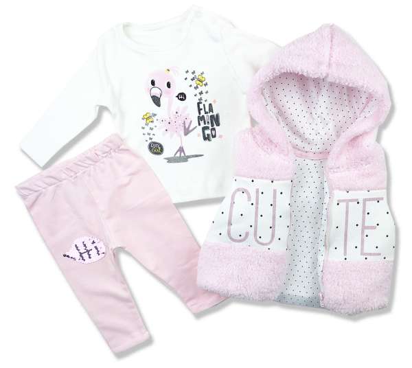 3 dielny set pre bábätká s plyšovou vestičkou-Flamingo Méret: 86 (12-18hó)