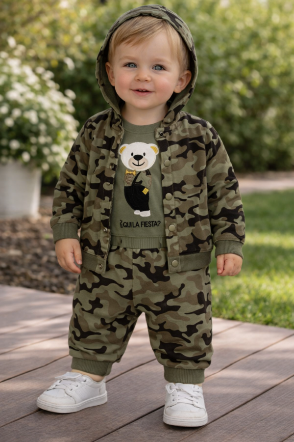 3részes babaruha szett- terepmintás, Maci Méret: 62 (2-4hó)