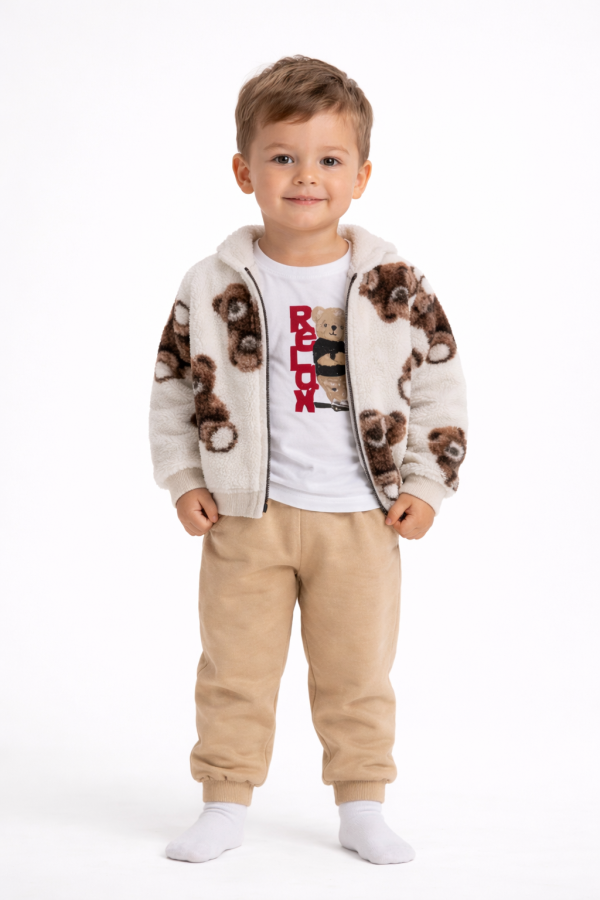 3 részes gyerek szett – Sármőr, maci, bézs Méret: 86 (12-18hó)