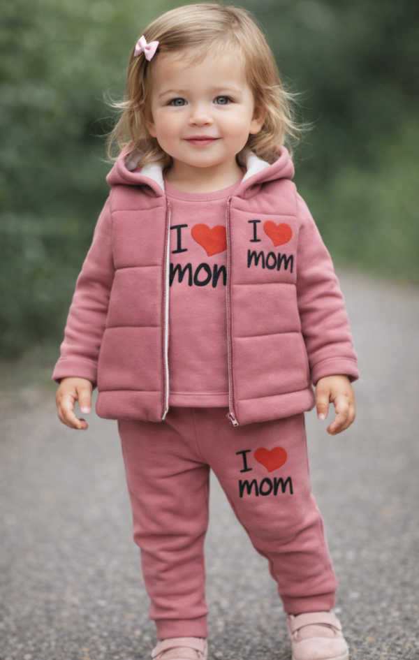 3 részes meleg gyerek szett – Anyuci, rózsaszín Méret: 86 (12-18hó)