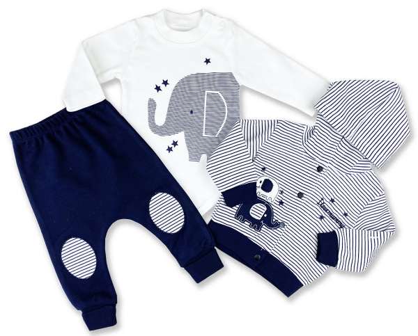 3részes babaruha szett- Elci Elefánt, sötétkék Méret: 56 (0-2hó)