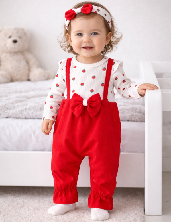 2részes babaruha szett- Eprecske, piros Méret: 3-6 hónap