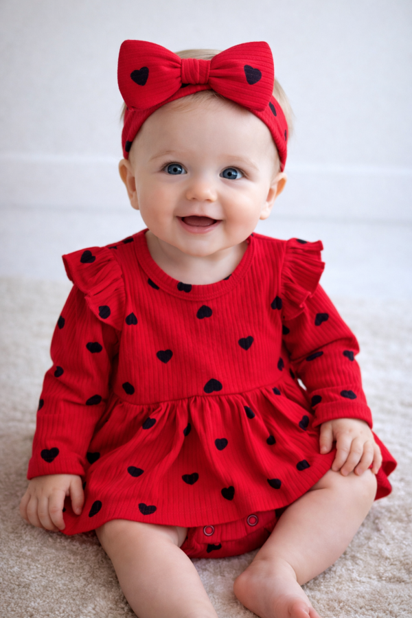 Kétrészes babaszett – Szívecskés, piros Méret: 3-6 hónap