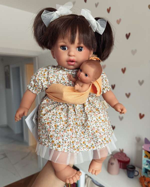 Kézműves spanyol baba - Léna és a kisbabája, 40cm