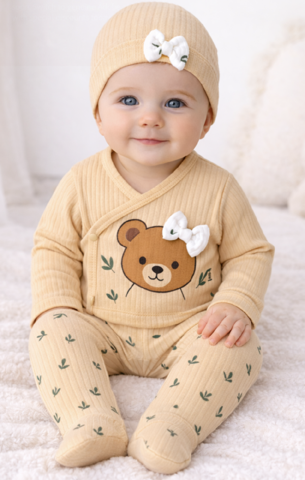 3részes babaruha szett - Maci Lány Méret: 56 (0-2hó)