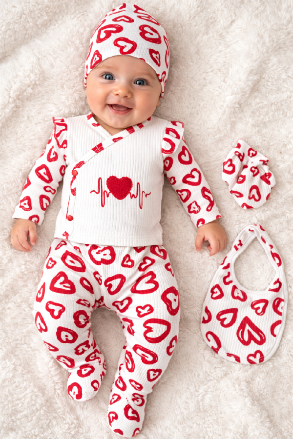 5részes babaruha szett- Szivecske Méret: 56-62