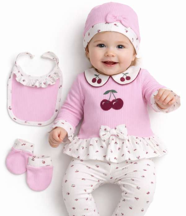 5részes babaruha szett- Cseresznye Méret: 56-62
