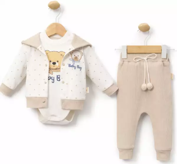 3 részes babaszett – Maci, bézs Méret: 68 (4-6hó)